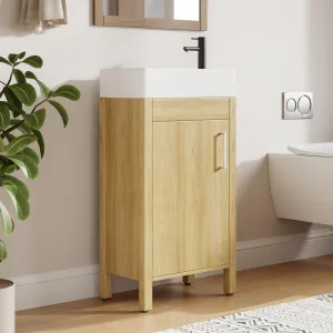 Modern 16" Freestanding Bathroom Vanity with Cabinet for Small Bathroom, Natural