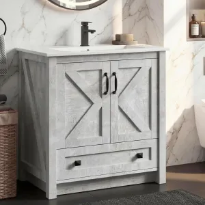 Modern 30" Freestanding Bathroom Vanity with with 2 Doors and Storage Drawer for Bathroom, Grey