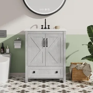 Modern 24" Freestanding Bathroom Vanity with with 2 Doors and Storage Drawer for Bathroom, Grey