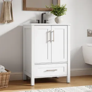 Modern 24" Wooden Freestanding Bathroom Vanity with 2 Doors and Drawer for Bathroom, White