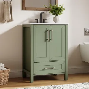 Modern 24" Wooden Freestanding Bathroom Vanity with 2 Doors and Drawer for Bathroom, Green