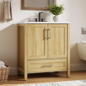 Modern 30" Wooden Freestanding Bathroom Vanity with 2 Doors and Drawer for Bathroom, Natural