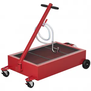 15-Gallon Low-Profile Oil Pan with Lockable Wheels, Electric 12V Pump, Rust-Resistant Carbon Steel, 8 GPM Flow, 2m Hose, for Cars & ATVs, Red