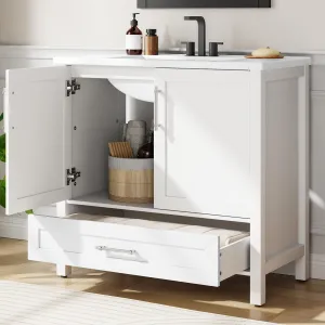 Modern 36" Wooden Freestanding Bathroom Vanity with 2 Doors and Drawer for Bathroom, White