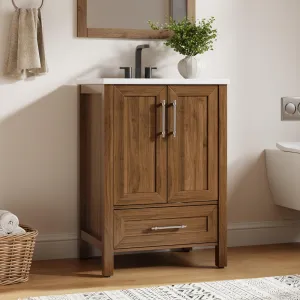Modern 24" Wooden Freestanding Bathroom Vanity with 2 Doors and Drawer for Bathroom, Walnut
