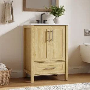 Modern 24" Wooden Freestanding Bathroom Vanity with 2 Doors and Drawer for Bathroom, Natural