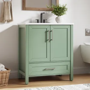 Modern 30" Wooden Freestanding Bathroom Vanity with 2 Doors and Drawer for Bathroom, Green