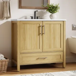 Modern 36" Wooden Freestanding Bathroom Vanity with 2 Doors and Drawer for Bathroom, Natural