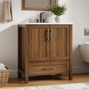Modern 30" Wooden Freestanding Bathroom Vanity with 2 Doors and Drawer for Bathroom, Walnut