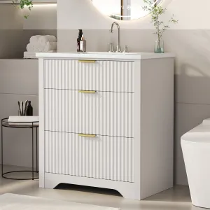 30" Grille Style Freestanding Bathroom Vanity with Sink and 2 Drawers for Bathroom, White