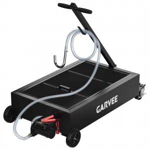 15-Gallon Low-Profile Oil Pan with 12V Pump & 8 GPM Flow, Carbon Steel, Lockable Casters, 2m Hose - Cars, SUVs, Motorcycles
