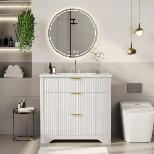 36" Grille Style Freestanding Bathroom Vanity with Sink and 2 Drawers for Bathroom, White