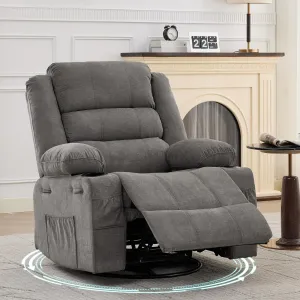 Rocking Recliner Chair for Adults, Wide 360° Swivel Rocker Recliner with Cup Holder, Smooth Rocking, Linen Upholstery, Deep Seat, Lazy boy Chair for Nursery, Living Room, Office, Gray
