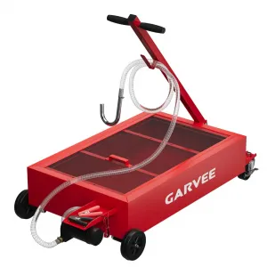 20 Gallon Low-Profile Oil Pan with 12V Pump & 8 GPM Flow, Carbon Steel, Lockable Casters, 6.5-Foot Hose, for Cars & ATVs, Red