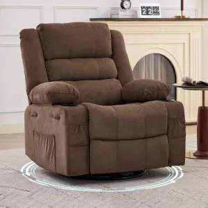 Rocking Recliner Chair for Adults, Wide 360° Swivel Rocker Recliner with Cup Holder, Smooth Rocking, Linen Upholstery, Deep Seat, Lazy boy Chair for Nursery, Living Room, Office, Brown