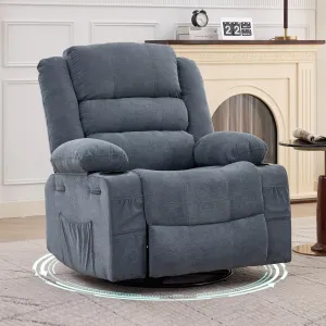 Rocking Recliner Chair for Adults, Wide 360° Swivel Rocker Recliner with Cup Holder, Smooth Rocking, Linen Upholstery, Deep Seat, Lazy boy Chair for Nursery, Living Room, Office, Blue