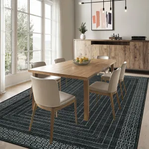 Modern 9x12 Area Rugs Washable Geometric Non Slip Ultra Thin Low Pile Black for Living Room Bedroom Dining Room Office