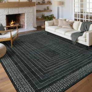 Bordered 5x7 Geometric Area Rug, Washable Non-Slip, Ultra Thin Soft Stain Resistant, Indoor Modern Floor Cover for Living Room Bedroom Dining