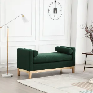 53.5"W Upholstered Ottoman Bench With Wood Legs & Bolster Pillows For Bedroom Living Room Entryway Caramel Green