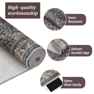 Washable Area Rugs Reddish Brown 9'X12' Antique Distressed Large Rug for Living Room Non Slip Stain Resistant Vintage Print Carpet