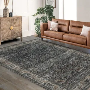 Washable Area Rugs Reddish Brown 5'x7' Antique Distressed Large Rug for Living Room Bedroom Dining Office