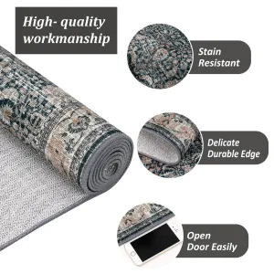 Washable Area Rugs Black 8'X10' Antique Distressed Large Rug for Living Room Modern Non Slip Stain Resistant Vintage Print