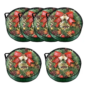 6 Pack Christmas Wreath Storage Bags, Waterproof Clear PVC/PE Wreath Storage Containers with Sturdy Handles & Zippers, Holiday Decor Storage Organizer for Xmas and Seasonal Decorations, Green