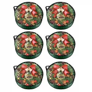 6 Pack Christmas Wreath Storage Bags Clear Window Heavy-Duty PE PVC Handles Zippers Green Red Holiday Decor Organizer