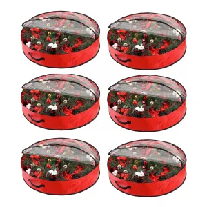 6 Pack Christmas Wreath Storage Bags, Holiday Decor Storage Organizer with Sturdy Handles & Zippers, Waterproof Clear PVC/PE Wreath Storage Containers, for Xmas and Seasonal Decorations