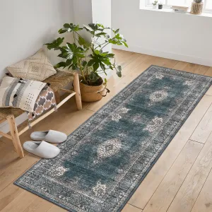 Floral Vintage Area Rug Soft Non-Slip Machine Washable Distressed Design Black 2x6ft for Living & Dining Room