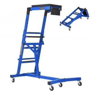 Automotive Engine Creeper, 400 lbs Foldable Top Side Mechanic Creeper for Cars and Trucks, Adjustable Height (49"-76"), Padded Deck, Engine Bay Repair Stand for Jeeps, Pickups, and Lifted Vehicles, Blue