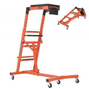 Automotive Engine Creeper with Adjustable Height & Padded Deck, Heavy-Duty Steel, Lockable Casters, Foldable for Jeeps & Trucks, Orange