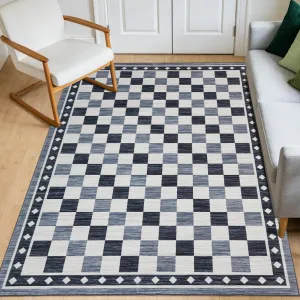 5x7 Checkered Area Rug, Washable Soft Rugs for Living Room, Modern Geometric Non Slip Low Pile Carpet, Black