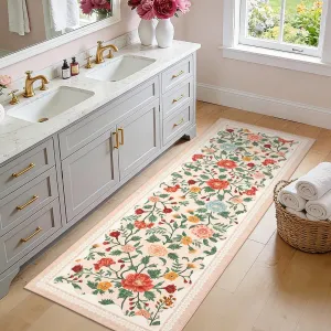 Bathroom Runner Rug 2x6 Machine Washable Non-Slip Kitchen Runners for Hallways Soft Low Pile Lightweight Long Carpet Rugs Farmhouse Indoor Floor Mat Beige