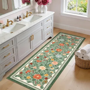 Bathroom Runner Rug 2x6 Machine Washable Non-Slip Kitchen Runners for Hallways Soft Low Pile Lightweight Long Carpet Rugs Farmhouse Indoor Floor Mat for Bedroom, Bathroom Green