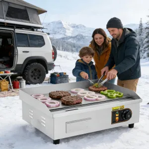 22in Commercial Electric Flat Top Griddle Non-Stick for Breakfast Bars Roadside Stands, Adjustable Temp 122℉-572℉, Black