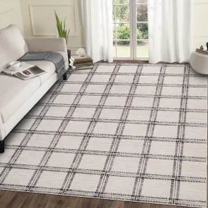 Geometric 5x7 Area Rug Washable Modern Checkered Non Slip Ultra Thin Low Pile Beige for Living Room Bedroom Nursery Dining Room