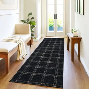 Black Checkered Kitchen Rugs 2x6 Washable Non Slip Indoor Runner Ultra Thin Modern Farmhouse Carpet