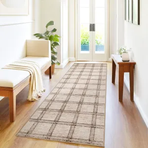 Taupe Checkered Kitchen Rugs 2x6 Washable Non Slip Hallway Runner Ultra Thin Indoor Modern Farmhouse Carpet Low Pile Stain Resistant Floor Cover for Laundry Bedroom Bathroom