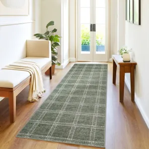 Green Checkered Kitchen Rugs 2x6 Washable Non Slip Runner Indoor Modern Farmhouse Carpet Low Pile Stain Resistant Floor Cover