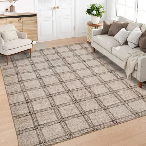 Ultra-Soft 5x7 Taupe Geometric Area Rug – Modern Washable Low Pile Carpet – Non-Slip, Mark Resistant – Accent Floor Mat for Living Room, Bedroom, Nursery, Office
