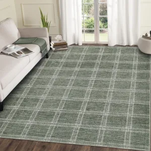 Checkered 10x13 Rugs for Living Room, Washable Indoor Modern Soft Non Slip Area Rug, Green