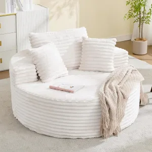 Oversized 54.7-inch Corduroy Chaise Lounge Chair Indoor, Modern Boneless Cloud Couch with 4 Pillows, Deep Seat Round Sofa for Living Room, Bedroom, Apartment, No Assembly, Beige