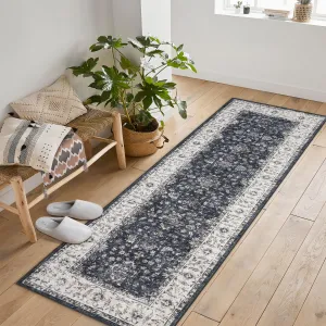 Vintage Boho Runner Rugs Black & Grey 2'x8' Washable Non-Slip Soft Pastel Carpet for Living Room Bedroom Dining Room Nursery Office Farmhouse Hallway Entryway Home Decor