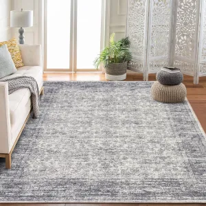 Vintage Boho Area Rugs for Living Room, Grey 4'x6', Washable Large Rugs with Non-Slip Backing