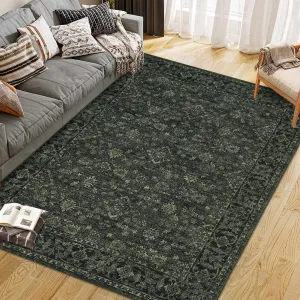 Vintage Boho Area Rugs Dark Green 6'x9' Washable Non-Slip Large Rugs for Living Room Bedroom Dining Room Nursery Office Farmhouse