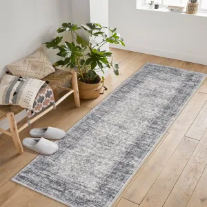 Vintage Boho Runner Rugs Grey 2'x8' Washable Soft Long Rugs Non-Slip Backing for Living Room Bedroom Dining Room Nursery Office Farmhouse Hallway Entryway Home Decor
