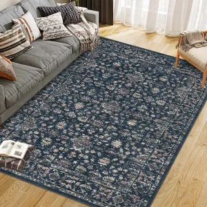 Vintage Boho Area Rugs Black 6'x9' Washable Large Rugs for Living Room Bedroom Dining Room Nursery Office Farmhouse Home Decor