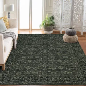 Vintage Boho Area Rugs Dark Green 5'x7' Washable Large Rugs Non-Slip Backing for Living Room Bedroom Dining Room Nursery Office Farmhouse Home Decor
