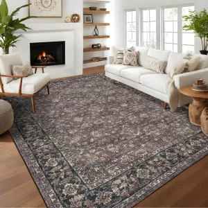 Vintage Boho Area Rugs Reddish Brown 10'x13' Washable Non-Slip Large Soft Pastel Rugs for Living Room Bedroom Dining Room Nursery Office Farmhouse